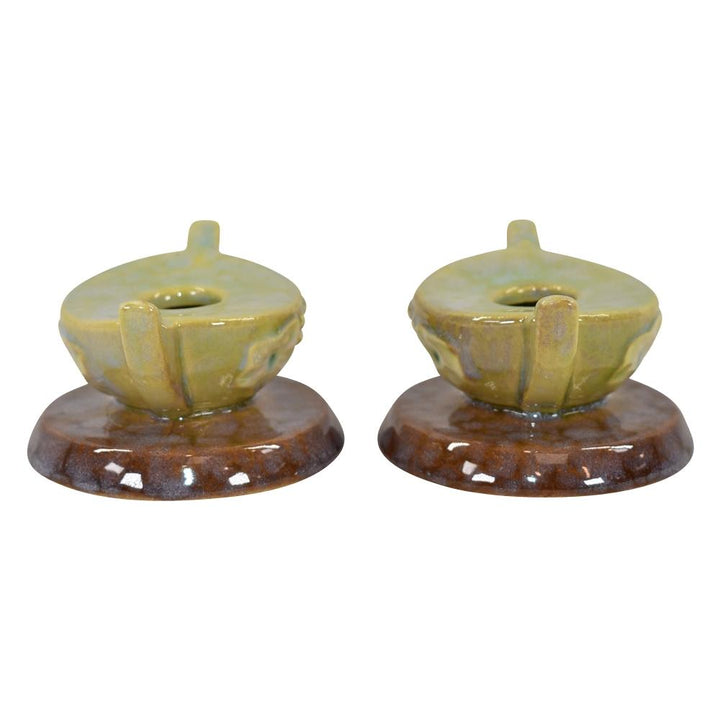 Roseville Wincraft 1948 Mid Century Modern Art Pottery Green Candle Holders 251