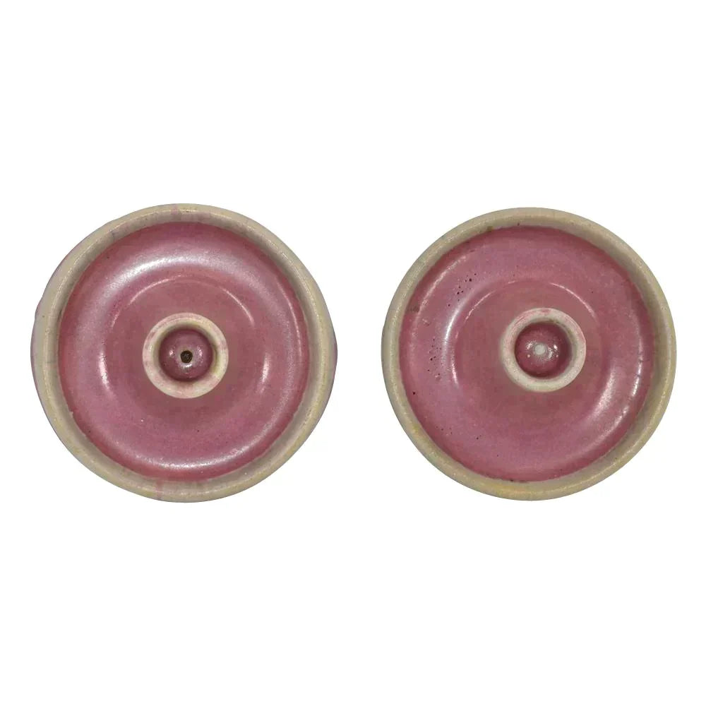 Fulper Arts And Crafts Pottery Matte Pink Wisteria Ceramic Candle Holders