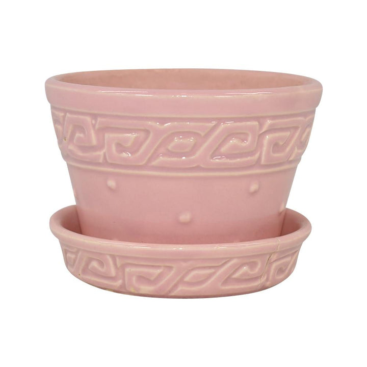 McCoy 1954 Mid Century Modern Art Pottery Pink Geometric Flower Pot Saucer 14-3