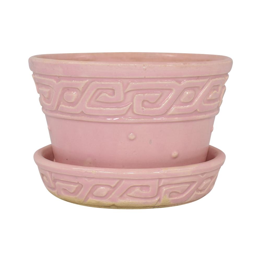 McCoy 1954 Mid Century Modern Art Pottery Pink Geometric Flower Pot Saucer 14