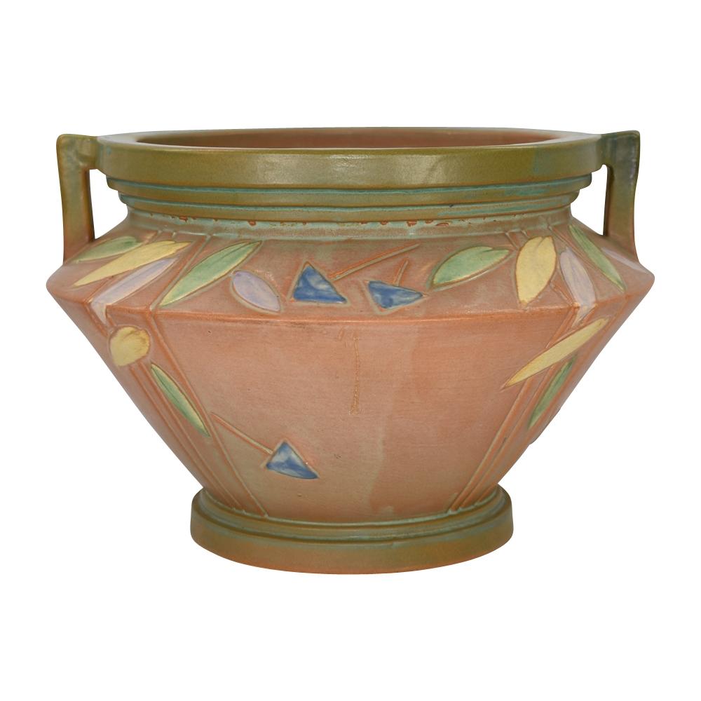 Roseville Futura Tan 1928 Vintage Art Deco Pottery Jardiniere For Pedestal 616-8 - Just Art Pottery