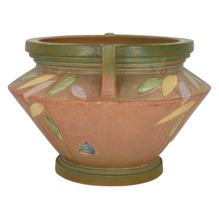 Roseville Futura Tan 1928 Vintage Art Deco Pottery Jardiniere For Pedestal 616-8 - Just Art Pottery