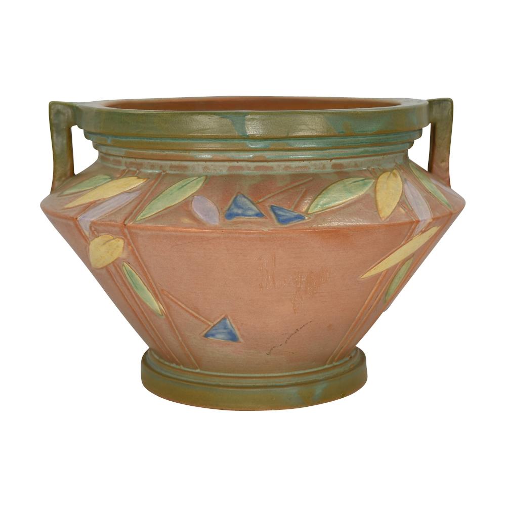 Roseville Futura Tan 1928 Vintage Art Deco Pottery Jardiniere For Pedestal 616-8 - Just Art Pottery