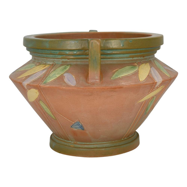 Roseville Futura Tan 1928 Vintage Art Deco Pottery Jardiniere For Pedestal 616-8 - Just Art Pottery