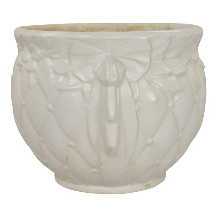 McCoy 1954 Vintage Art Pottery Matte White Quilted Ceramic Jardiniere Planter 48