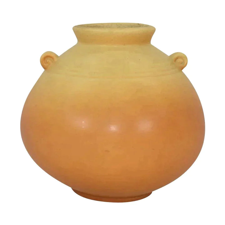 Weller Cornish 1933 Vintage Art Deco Pottery Brown Bulbous Handled Ceramic Vase