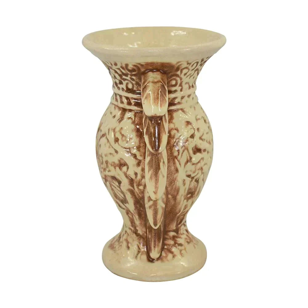 McCoy 1947 Mid Century Modern Art Pottery Ivory Brown Rustic Handled Vase 280 - Just Art Pottery