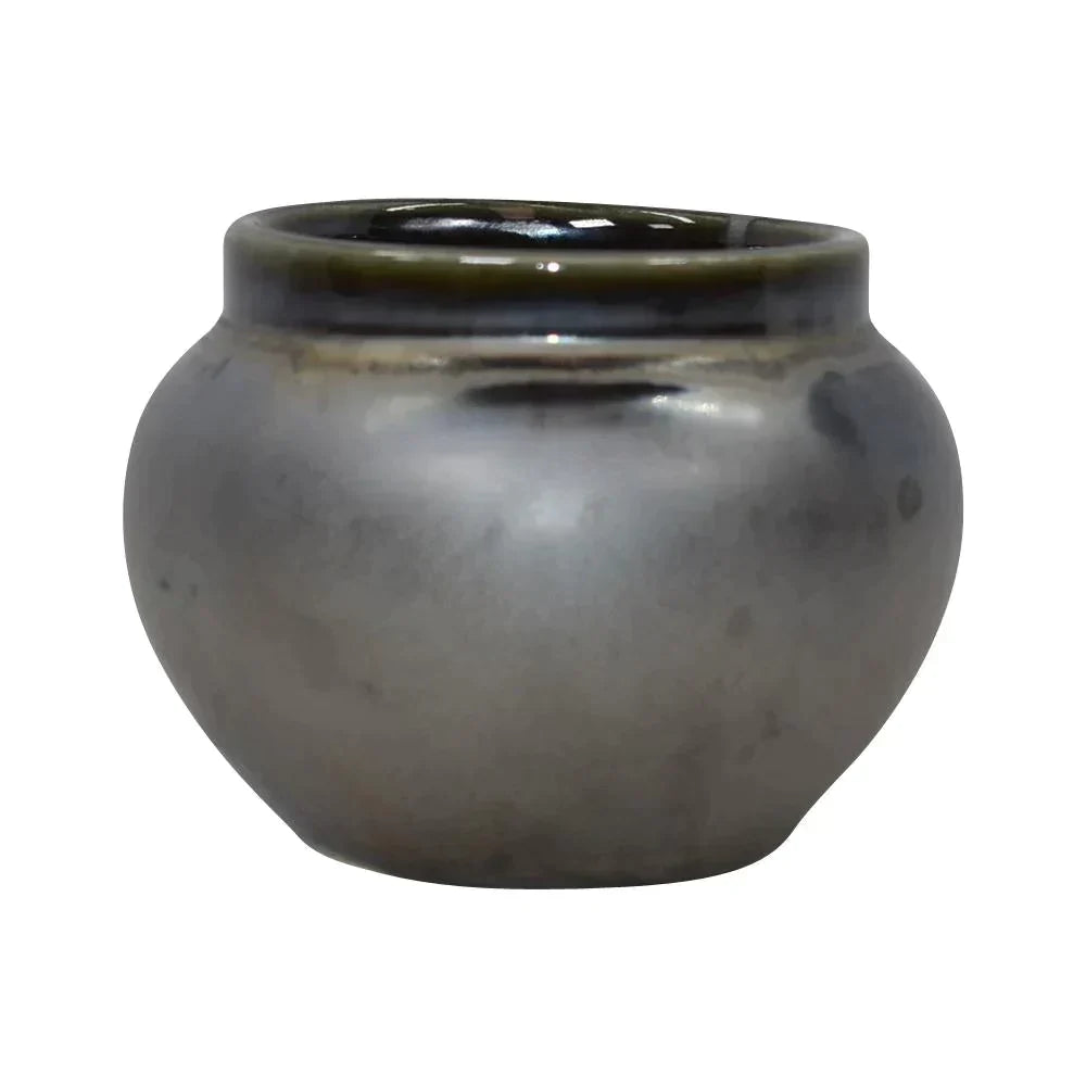 Hall China Ohio Vintage Art Pottery Gun Metal Black Bulbous Ceramic Cabinet Vase - Just Art Pottery