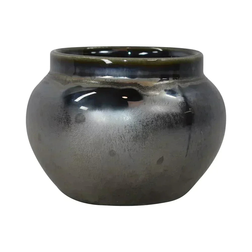 Hall China Ohio Vintage Art Pottery Gun Metal Black Bulbous Ceramic Cabinet Vase - Just Art Pottery