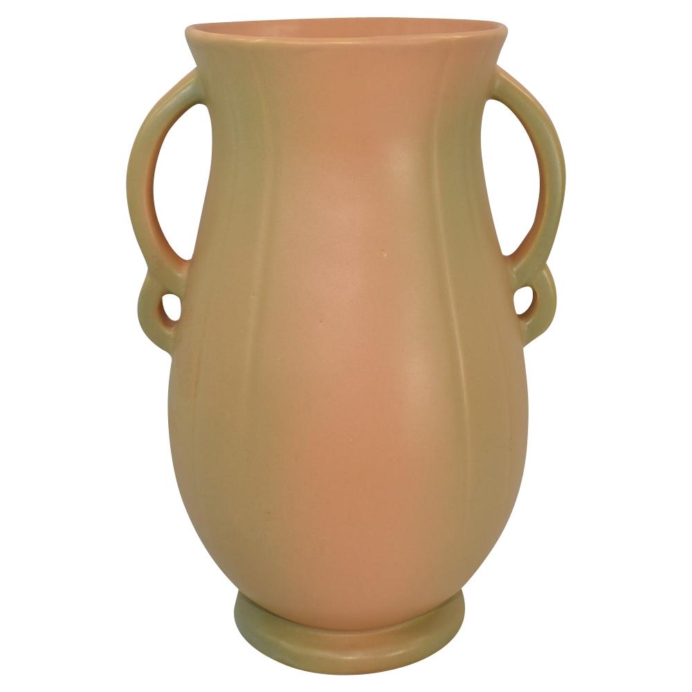 Weller Wild Rose 1930s Vintage Art Pottery Tan Handled Tall Ceramic Vase
