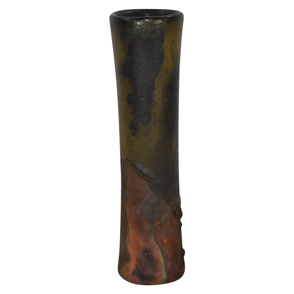 Studio Art Pottery Mottled Organic Matte Brown Green Ceramic Vase