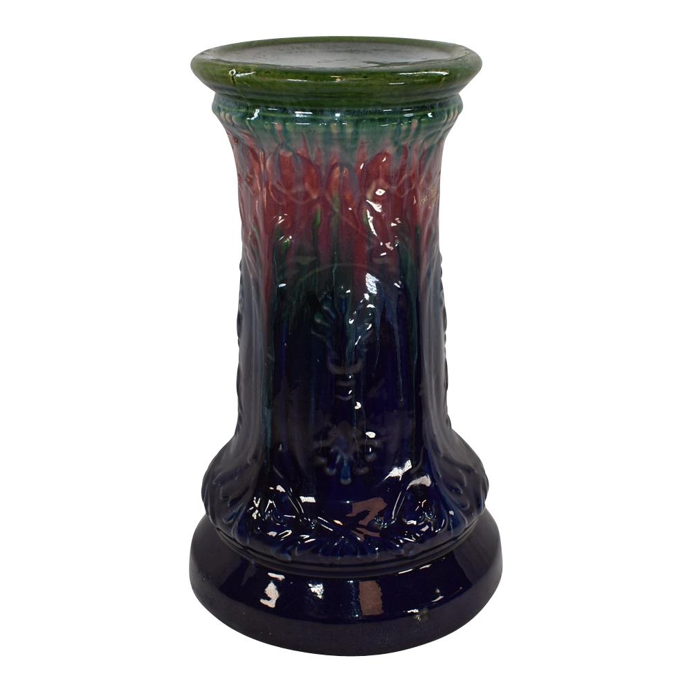 American Pottery Blended Majolica Vintage Blue Red Green Pedestal for Jardiniere