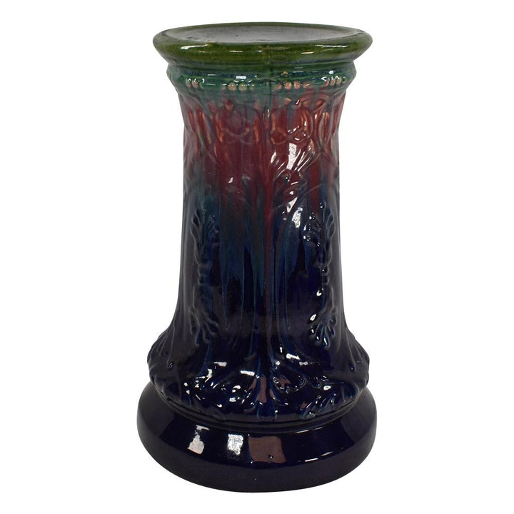 American Pottery Blended Majolica Vintage Blue Red Green Pedestal for Jardiniere