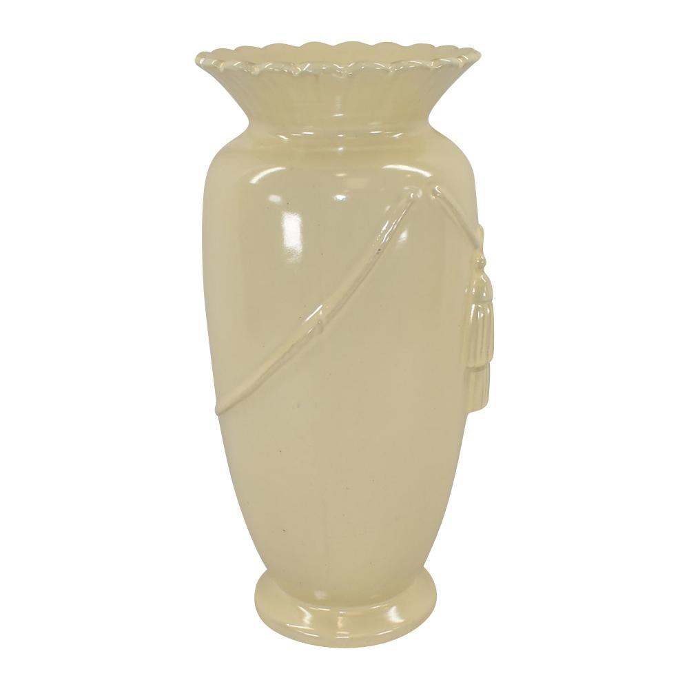 Weller Darsie 1935 Vintage Art Pottery Ivory Cord And Tassel Ceramic Vase