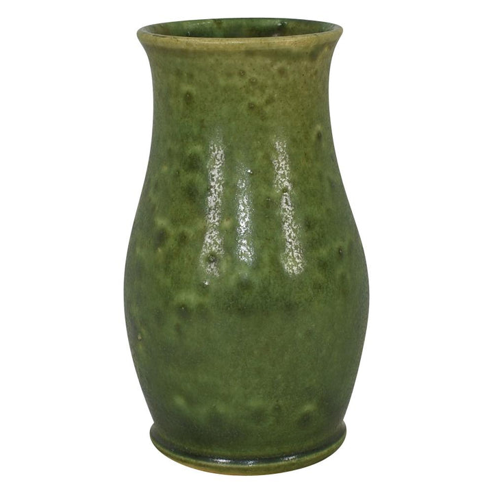 Pewabic 2000s Art Pottery Mottled Matte Green Hand Crafted Ceramic Vase - Just Art Pottery