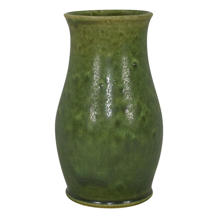 Pewabic 2000s Art Pottery Mottled Matte Green Hand Crafted Ceramic Vase - Just Art Pottery