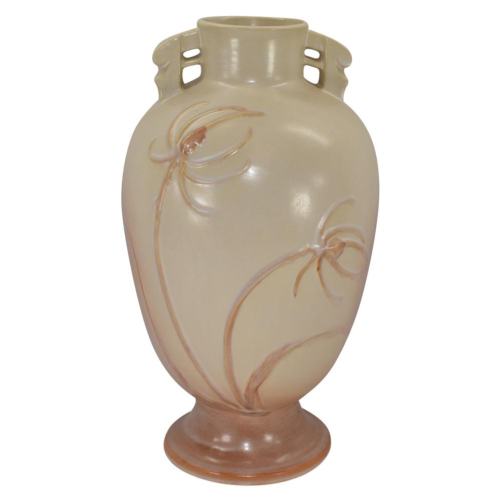 Roseville Teasel 1938 Ivory Pink Vintage Art Deco Pottery Ceramic Vase 889-15 - Just Art Pottery