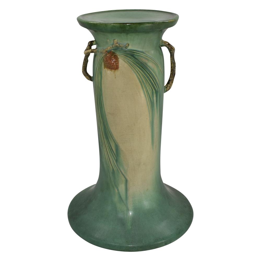 Roseville Pine Cone Green 1936 Vintage Pottery Pedestal for Jardiniere 632-10 - Just Art Pottery