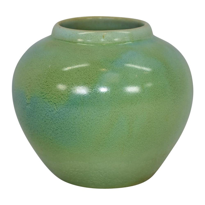 Haeger 1920s Vintage Art Pottery Green Geranium Glaze Bulbous Ceramic Vase