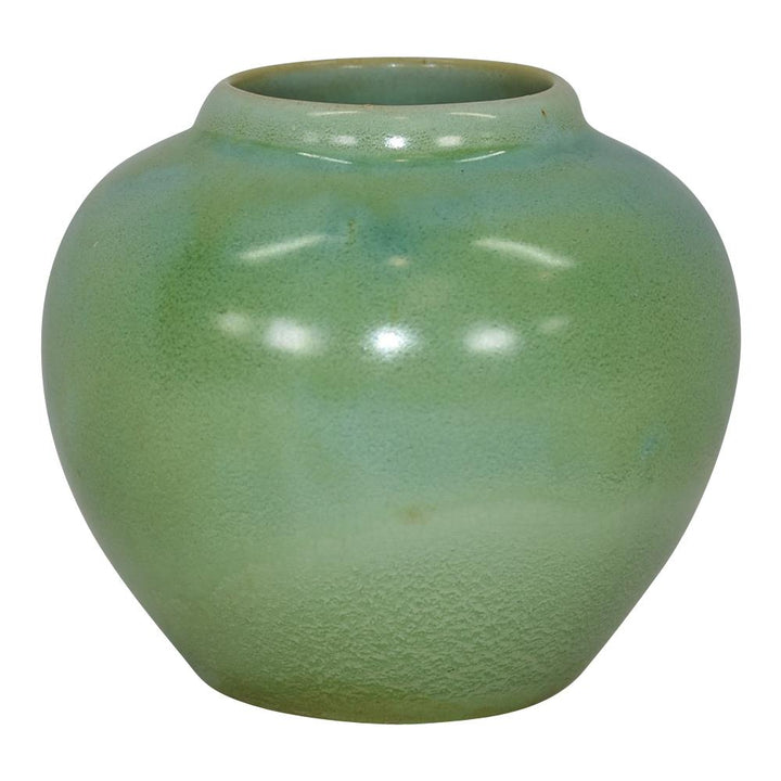 Haeger 1920s Vintage Art Pottery Green Geranium Glaze Bulbous Ceramic Vase