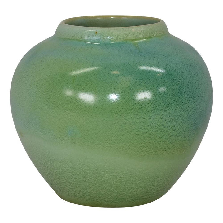 Haeger 1920s Vintage Art Pottery Green Geranium Glaze Bulbous Ceramic Vase