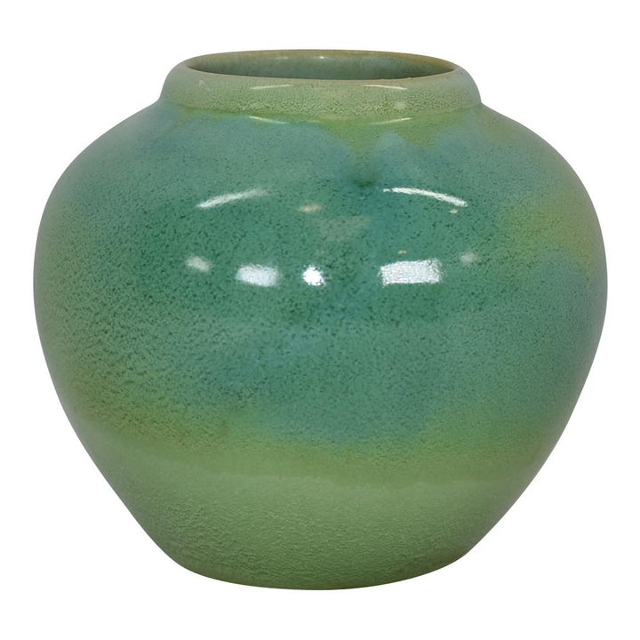 Haeger 1920s Vintage Art Pottery Green Geranium Glaze Bulbous Ceramic Vase