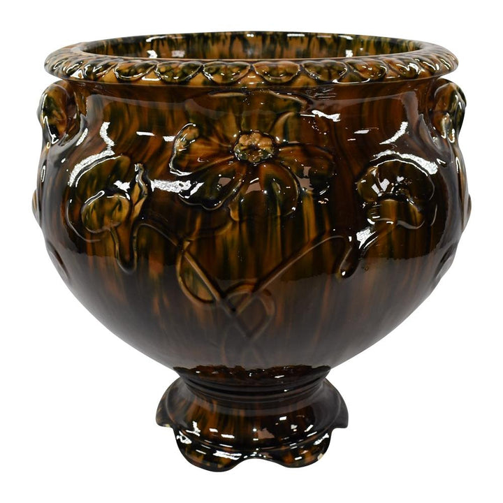 American Art Pottery Vintage 1900s Blended Majolica Brown Jardiniere Planter