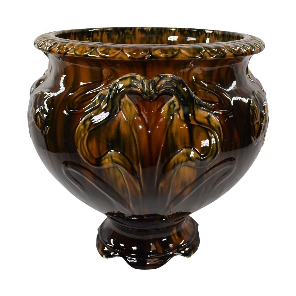 American Art Pottery Vintage 1900s Blended Majolica Brown Jardiniere Planter