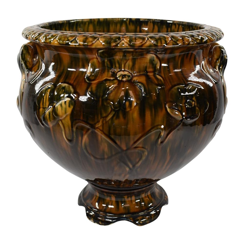 American Art Pottery Vintage 1900s Blended Majolica Brown Jardiniere Planter