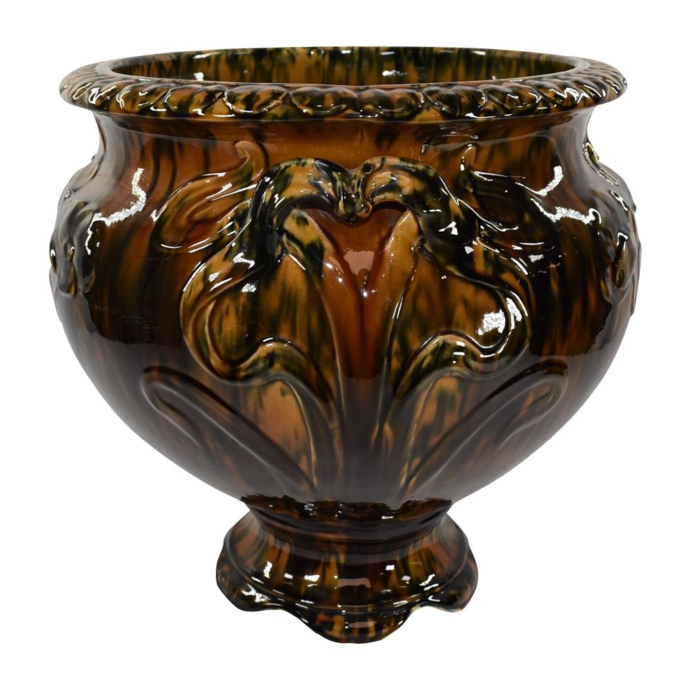 American Art Pottery Vintage 1900s Blended Majolica Brown Jardiniere Planter