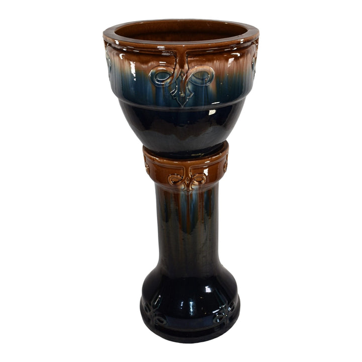 Roseville Blended Majolica Early 1900s Pottery Blue Brown Jardiniere Pedestal