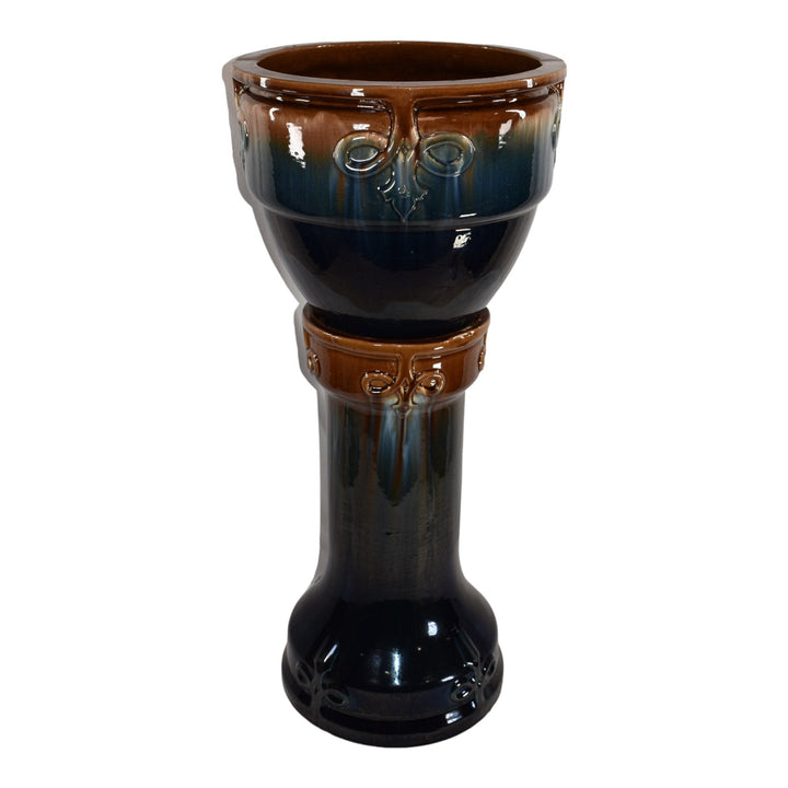 Roseville Blended Majolica Early 1900s Pottery Blue Brown Jardiniere Pedestal