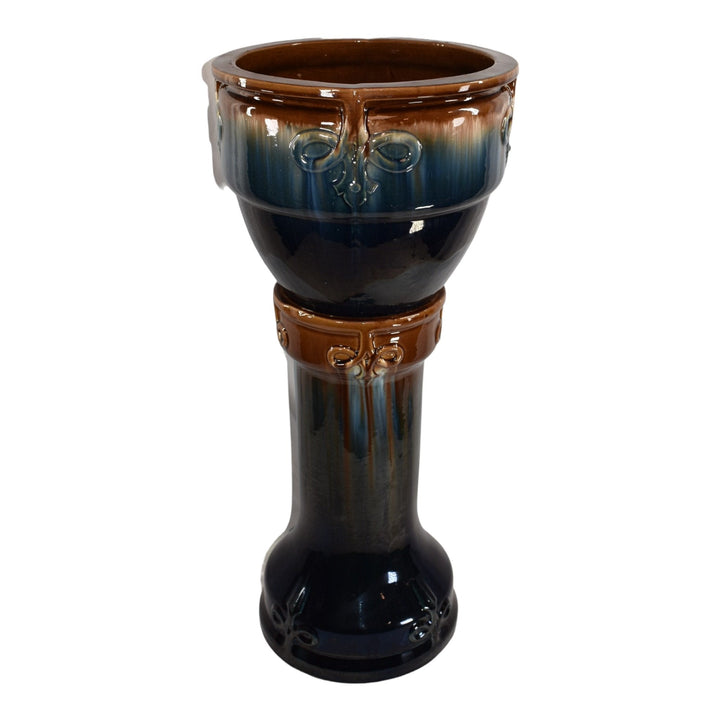 Roseville Blended Majolica Early 1900s Pottery Blue Brown Jardiniere Pedestal