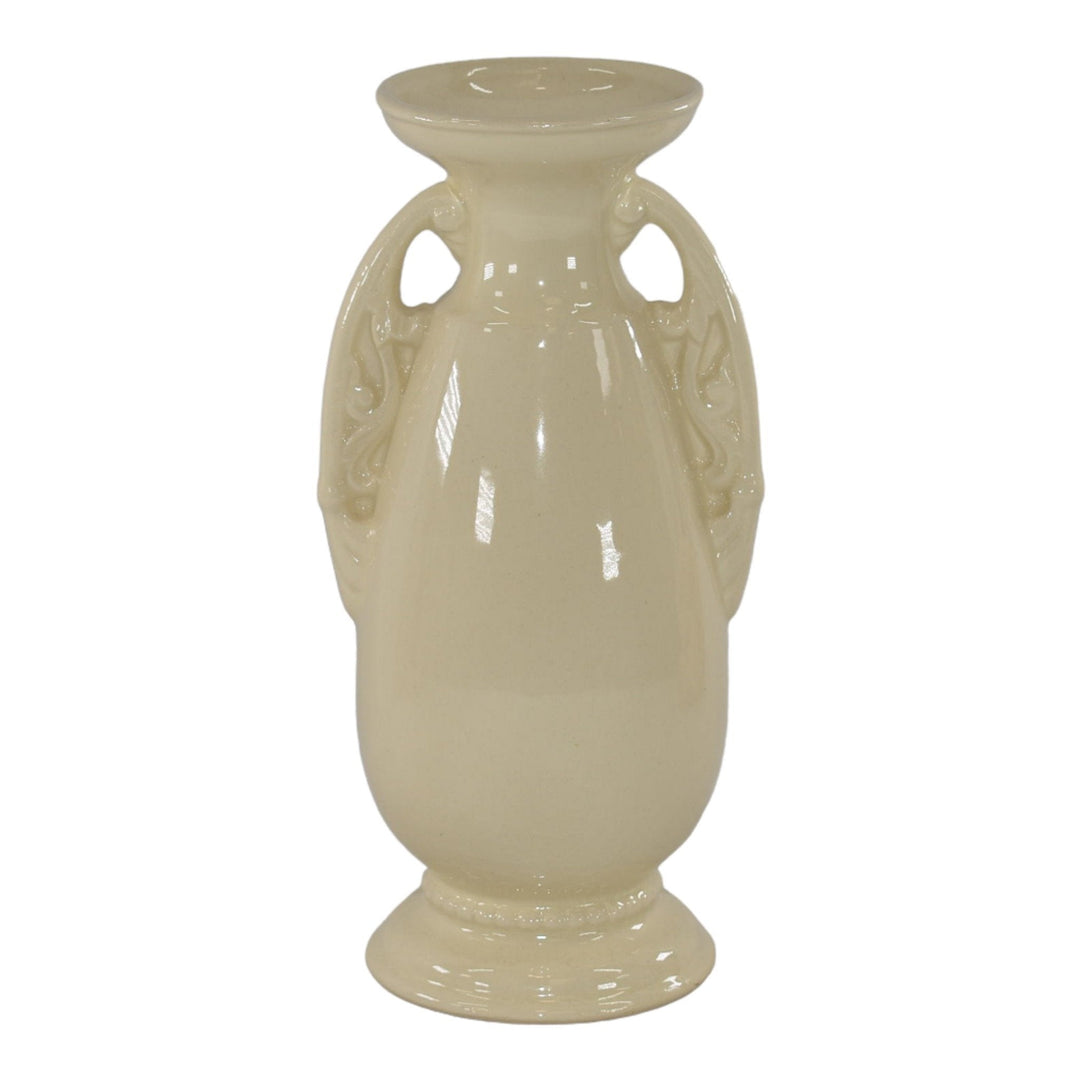 McCoy 1970s Modern Deco Pottery Ivory White Handled Ceramic Vase 203