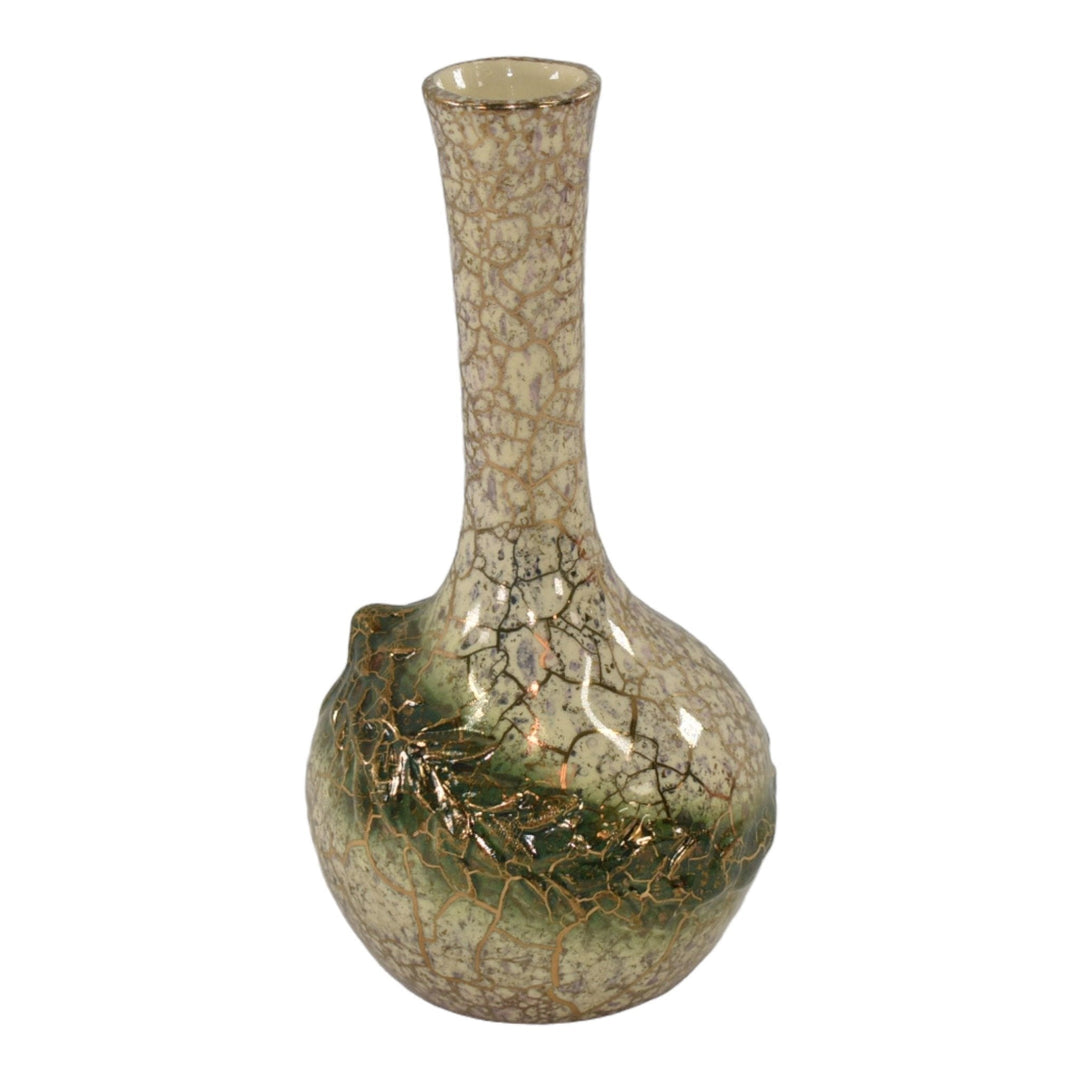 McCoy Grecian 1950s Art Pottery Ivory Green Spray Gold Marbling Bud Vase 433