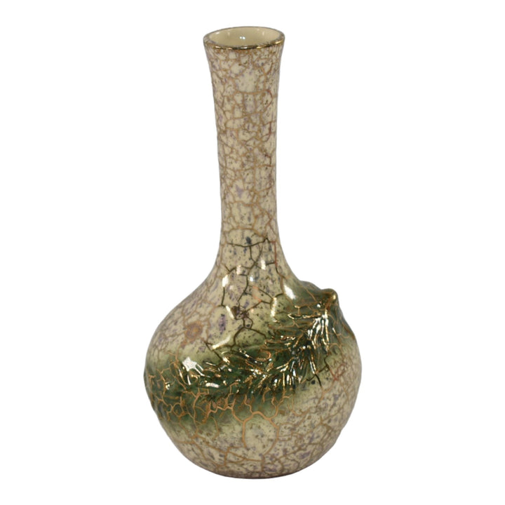 McCoy Grecian 1950s Art Pottery Ivory Green Spray Gold Marbling Bud Vase 433