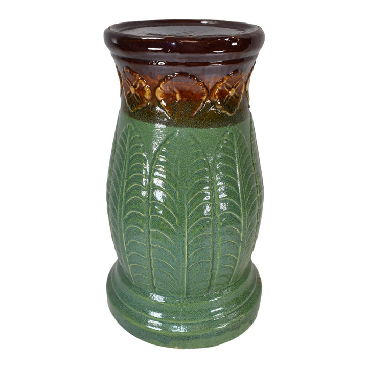 Robinson Ransbottom Pottery 1950s Green Brown Fern Leaves Ceramic Pedestal 352