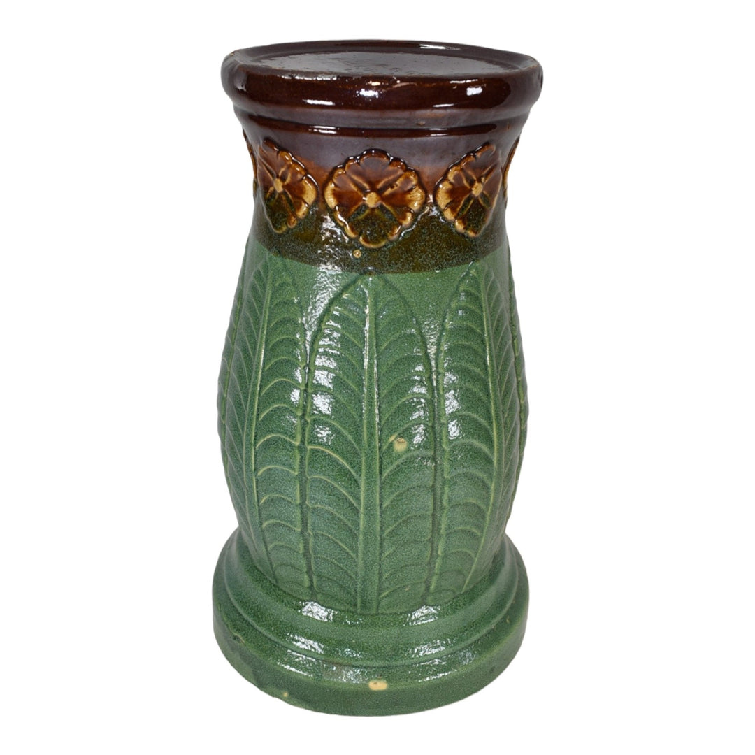 Robinson Ransbottom Pottery 1950s Green Brown Fern Leaves Ceramic Pedestal 352