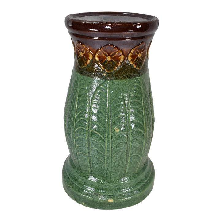 Robinson Ransbottom Pottery 1950s Green Brown Fern Leaves Ceramic Pedestal 352
