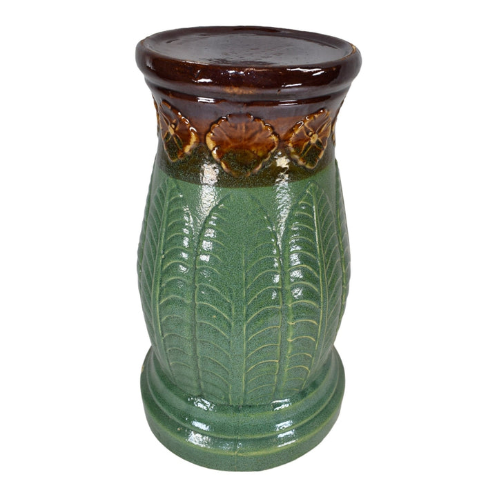 Robinson Ransbottom Pottery 1950s Green Brown Fern Leaves Ceramic Pedestal 352