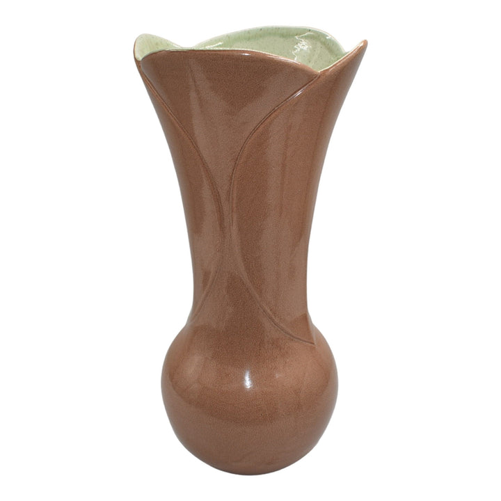 Red Wing 1950s Vintage Modern Deco Art Pottery Mottled Brown Mint Green Vase 413 - Just Art Pottery