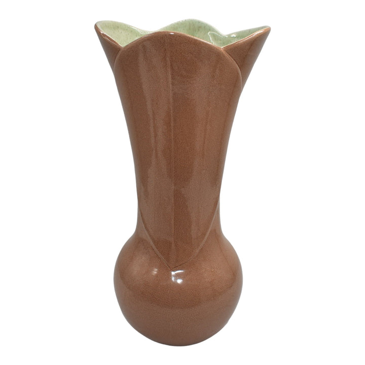 Red Wing 1950s Vintage Modern Deco Art Pottery Mottled Brown Mint Green Vase 413 - Just Art Pottery