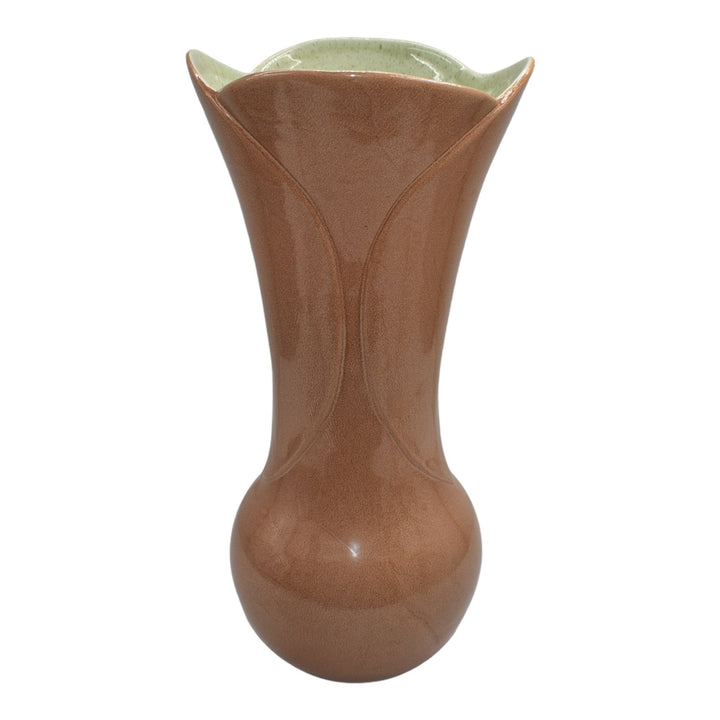 Red Wing 1950s Vintage Modern Deco Art Pottery Mottled Brown Mint Green Vase 413 - Just Art Pottery