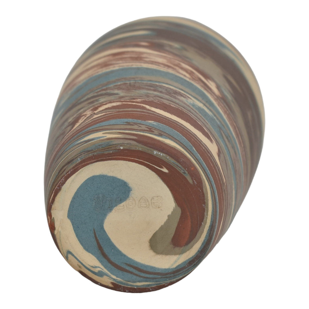 Niloak Mission Swirl 1925-30s Vintage Hand Made Pottery Brown Rolled Rim 5" Vase