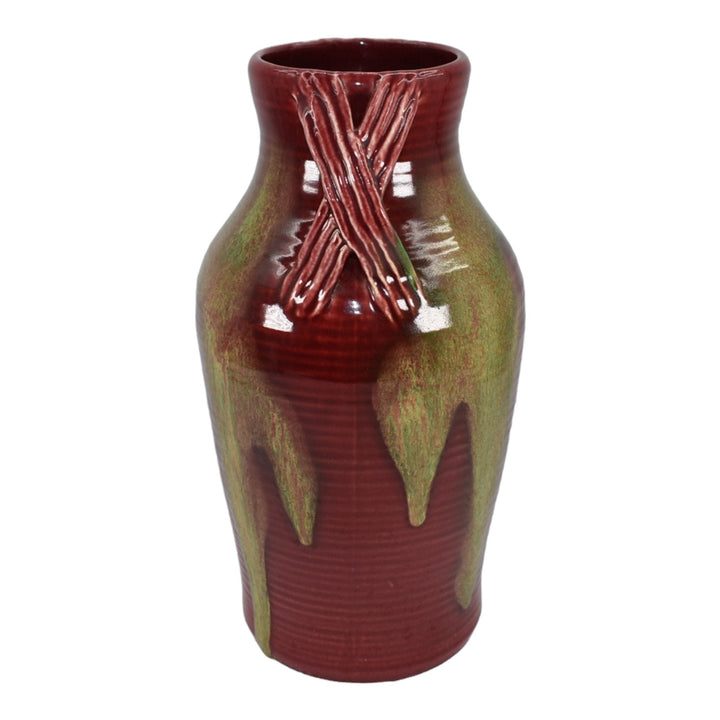 Weller Turkis Late 1920s-33 Vintage Art Deco Pottery Red Green Drip Ceramic Vase