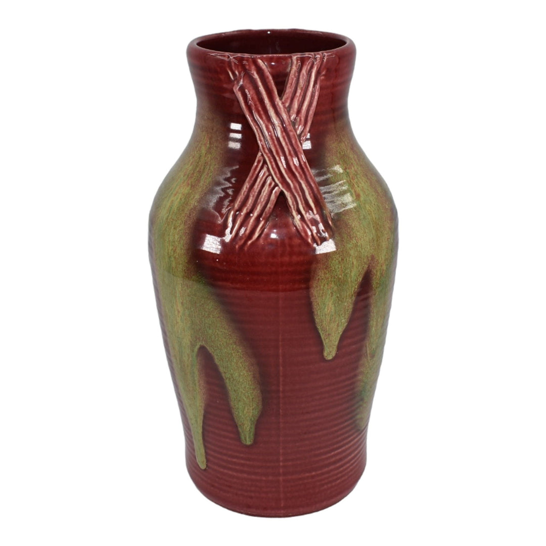 Weller Turkis Late 1920s-33 Vintage Art Deco Pottery Red Green Drip Ceramic Vase