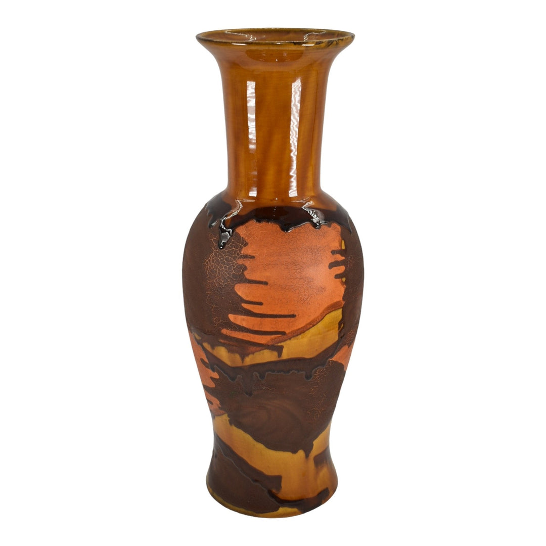 Haeger Earth Wrap 1970s Modern Deco Art Pottery Orange Brown Ceramic Vase