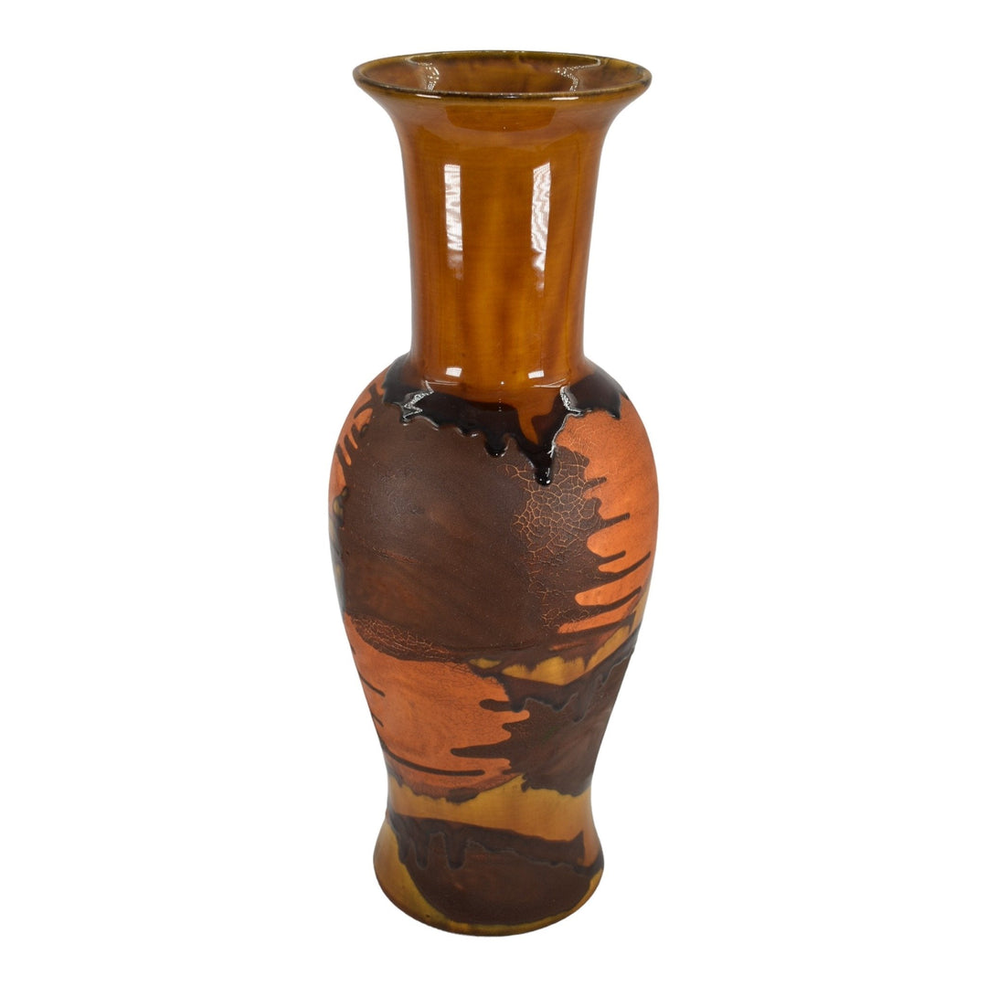 Haeger Earth Wrap 1970s Modern Deco Art Pottery Orange Brown Ceramic Vase