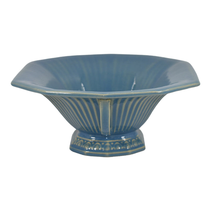 Roseville Savona Blue 1928 Vintage Art Deco Pottery Handled Console Bowl 183-10