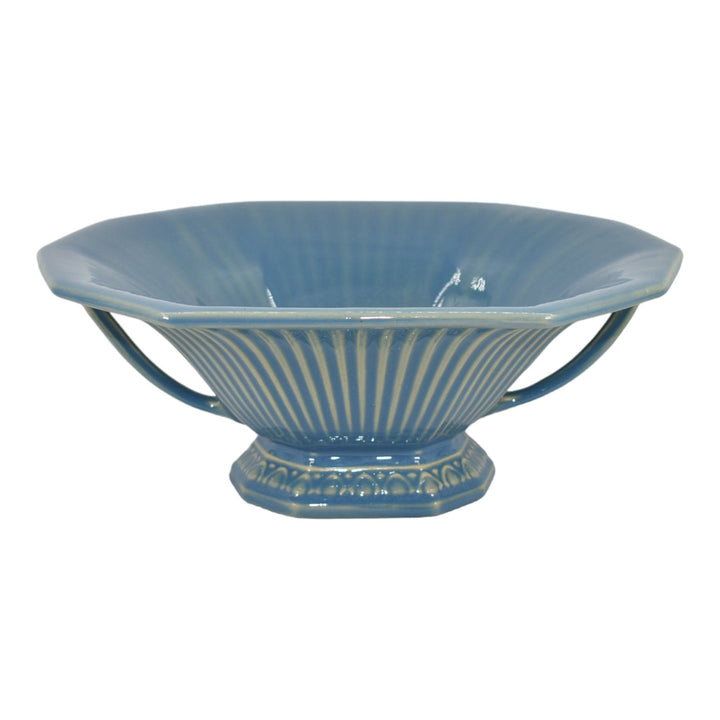 Roseville Savona Blue 1928 Vintage Art Deco Pottery Handled Console Bowl 183-10